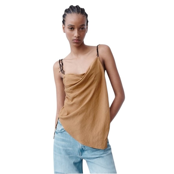 Zara Asymmetric Beaded Tan Brown Wrap Top Size: XS - Picture 1 of 8